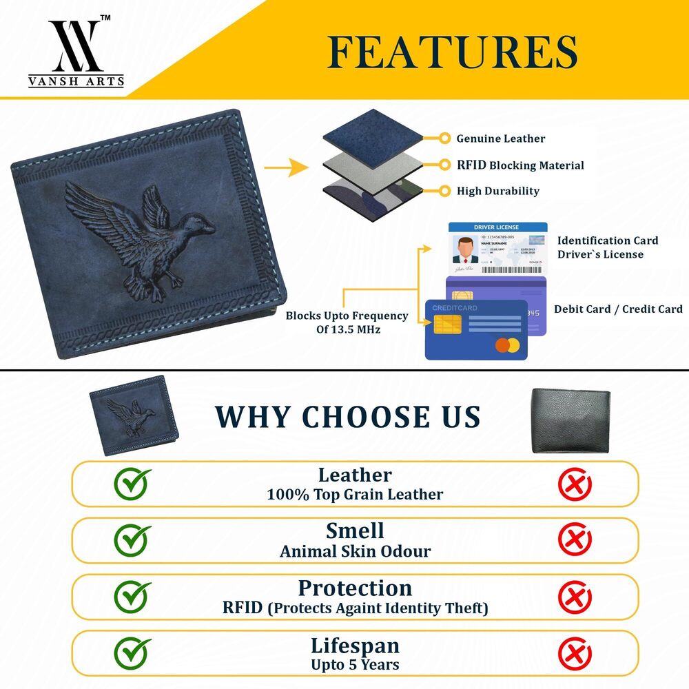 3047 Leather Wallets - 3D Embossed Realistic Duck Design Bifold Leather - Picture 6 of 9
